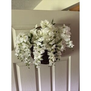 Wicker Door Pocket Basket Rustic Wall Basket White Trailing Flowers